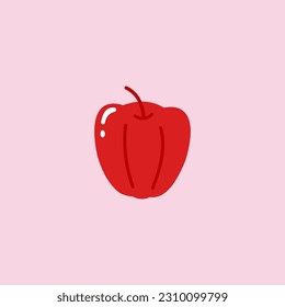 A red pepper on a pink background.