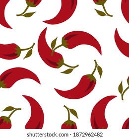 Red pepper on white background seamless vector pattern