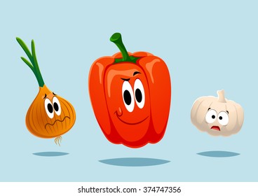 red pepper onion garlic . cute illustration