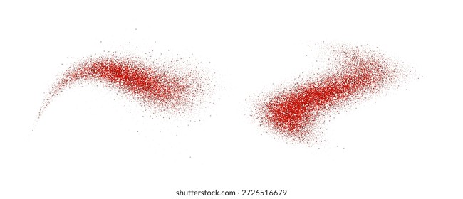 Salpicaduras de pimienta roja en polvo. Las partículas de condimento mexicano estallan. Pimentón polvo arena y suciedad texturizado pilas. Azafrán volador y hojuelas de pimienta rosa esparcidas en la superficie. Explosión seca y picante. Vector 