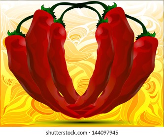 Red pepper. Set in the form of heart, against lines, leaves and colors. EPS 10