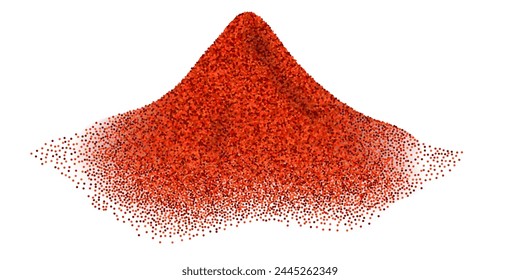 Red pepper spice powder splash, chili, paprika, spicy splatter pile, seasoning ground particles burst. Vector isolated on white background, 