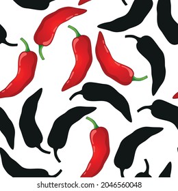 Red Pepper vector seamless pattern. Mexican chili spicy vegetable. Hot paprika texture.