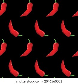 Red Pepper vector seamless pattern. Mexican chili spicy vegetable. Hot paprika texture.