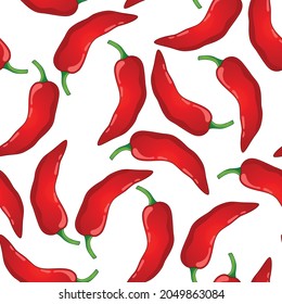 Red Pepper vector seamless pattern. Mexican chili spicy vegetable. Hot paprika texture.