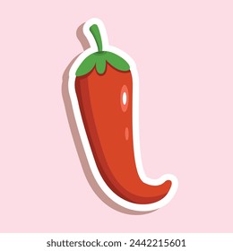Red pepper vector sticker design with contour