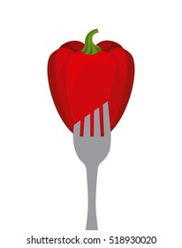 red pepper vegetable in a fork over white background. healthy food design. vector illustration