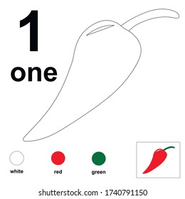 Red pepper. Vegetables. Number one. Kids coloring vector icon