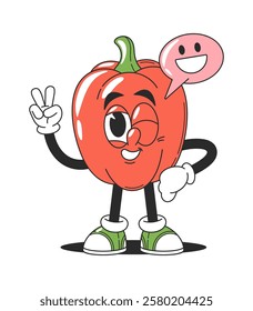 Red pepper winking kawaii character