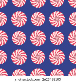 Red Peppermint Candy isolated on dark background Seamless Pattern