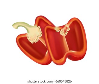 Red peppers in halves on white background
