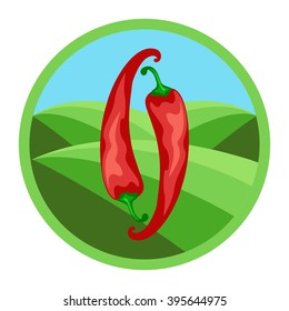 Red peppers. Organic vegetables, round vector color badge or sticker