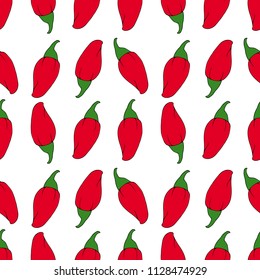 red peppers seamless pattern. hand draw illustration isolated on white background
