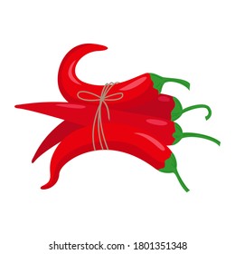 Red peppers tied with a rope. Vector illustration.