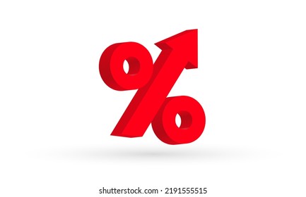 Red percent up arrow symbol icon isolated on white background, Increasing percentage sign,  Growing percent sign