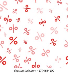 Red percent seamless pattern on white background. Vector illustration.