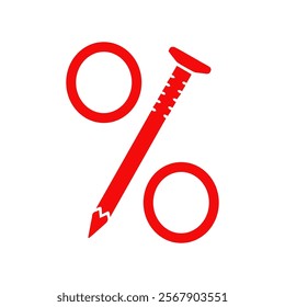 Red percent sign. Nail. Vector simple color flat illustration.