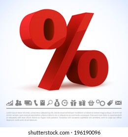 Red percent sign. Vector illustration.