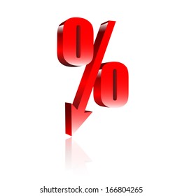 Red percentage symbol with an arrow down