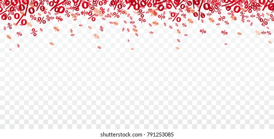 Red percents confetti on the checked background. Eps 10 vector file.