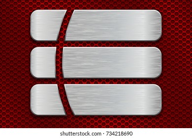 Red perforated background with metal plates. Vector 3d illustration