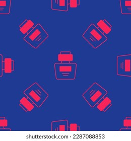 Icono de Perfume Rojo aislado patrón sin fisuras en fondo azul.  Vector