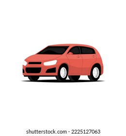 Red personal car on isolated background, Vector illustration.