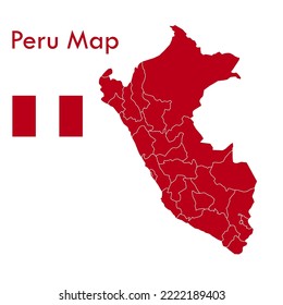 Red Peru country map vector with separate cities and territories.