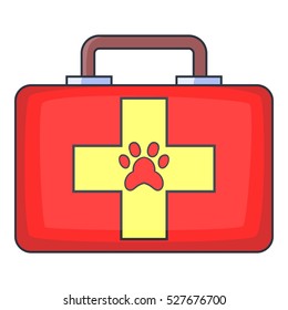 Red pet first aid kit icon. Cartoon illustration of red pet first aid kit vector icon for web