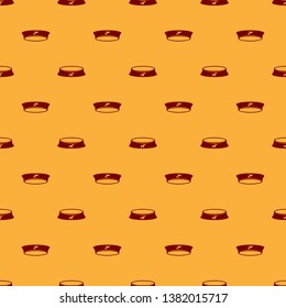 Red Pet food bowl for cat or dog icon isolated seamless pattern on brown background. Vector Illustration