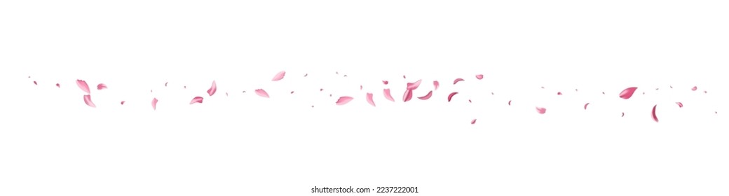 Red Petal Blur Vector White Panoramic Background. Japanese Lotus Backdrop. Delicate Floral Beauty Illustration. Beautiful Cherry Spring Cover.