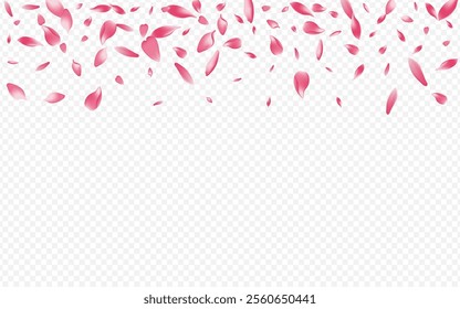 Red Petal Vector Transparent Background. Confetti Blur Card. Bloom Dream Poster. Sakura Nature Illustration. Light Apple Japan Pattern.