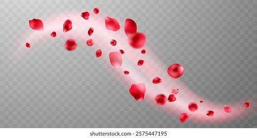Red petals falling on abstract floral background with beautiful petal greeting card design. Vector illustration
