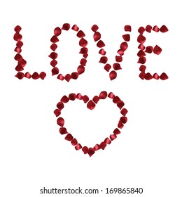 Red petals on a white background. Abstract frame with place for text  