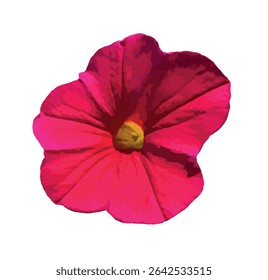 Uma flor vermelha Petunia × hybrida isolada sobre fundo branco. A flor em forma de trompete apresenta cores vívidas e textura pétala delicada, ideal para temas de design botânico ou floral. Vetor.