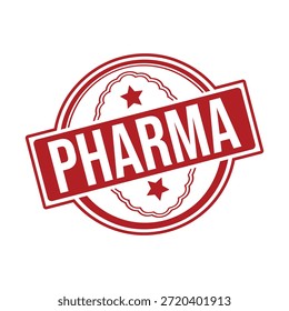 Logotipo rojo de la farma con el diseño circular y el sello
