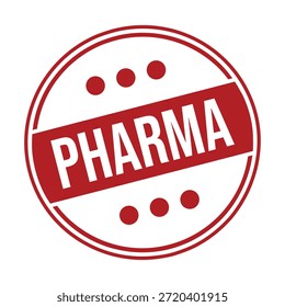 Logotipo rojo de la farma con el diseño circular y el sello