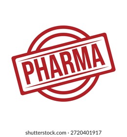 Logotipo rojo de la farma con el diseño circular y el sello