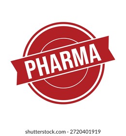 Logotipo rojo de la farma con el diseño circular y el sello