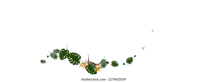 Red Philodendron Background White Vector. Leaf Tribal Design. Orange Flower. Nature Illustration. Light Green Graphic Texture.