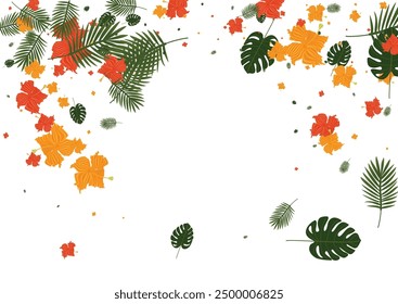 Red Philodendron Background White Vector. Plant Beach Texture. Green Monstera. Retro Pattern. Orange Stylish Illustration.