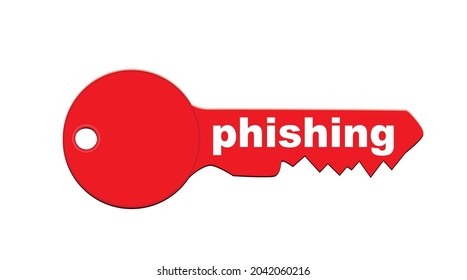 Roter Phishing-Schlüssel,
Vektorgrafik einzeln auf weißem Hintergrund
