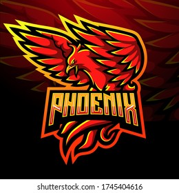 Red phoenix esport logo mascot design