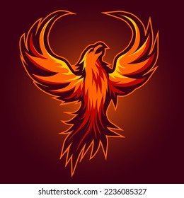 Red Phoenix  esport mascot logo isolated on dark Red Background