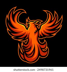 Red Phoenix esport mascot logo isolated on dark Red Background