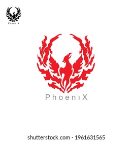 red phoenix in fire style logo, elegant heaven bird vector illustrarions