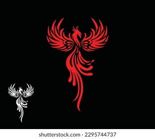 RED PHOENIX LOGO, silhouette of elegant flying bird vector illustrations