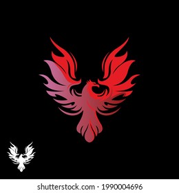 RED PHOENIX LOGO, silhouette of heaven bird symbol of spirits vector illustrations