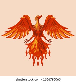 Red Phoenix Mascot Character logo design with fire effect. vector illustration