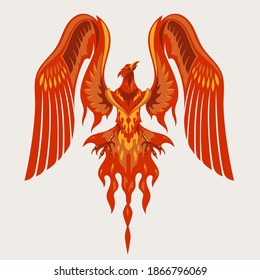 Red Phoenix Mascot Character logo design with fire effect. vector illustration